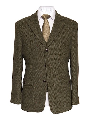 Mens Green Herringbone Tweed Jacket - Irish Centre