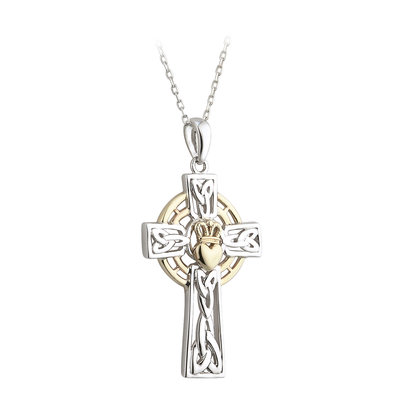 Sterling Silver Claddagh Cross Pendant 